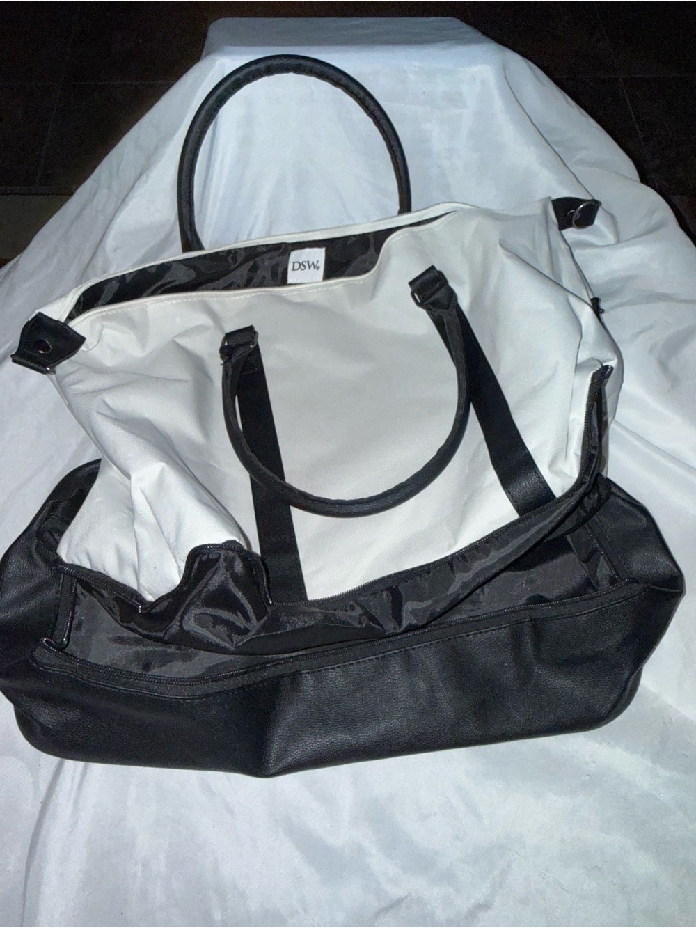 DSW Black and White Two-Tone Weekender Duffel Bag